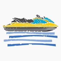 Editable Side View Brush Strokes Personal Watercraft or Water Scooter on Calm Water Vector Illustration for Artwork Element of Transportation or Recreation Related Design