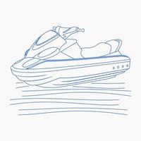 Editable Front Oblique View Outline Style Personal Watercraft or Water Scooter on Calm Water Vector Illustration for Artwork Element of Transportation or Recreation Related Design