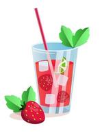Mojito cocktail with strawberry, lime and mint. Vector illustration