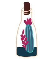 Succulent in glass flower pot. Florarium illustration. vector