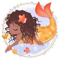 Cute little mermaid in watercolor illustration vector