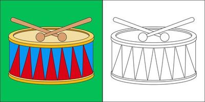 Tambores de juguete adecuados para la ilustración de vector de página de color de los niños