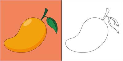 Ripe mango suitable for children's coloring page vector illustration