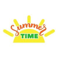 Summer time, hand drawn brush lettering composition. Lettering and calligraphy for poster, background, postcard, banner, window. Typographic design label with colorful text and yellow doodle sun vector