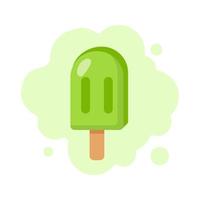 Green ice cream, vector illustration in flat style. Fruit ice cream on stick. Summer dessert. Positive print for textile, web, cards, design and decor. Fruit or berry ice cream bar