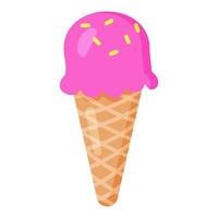 Pink and yellow ice cream cone, vector illustration in flat style. Refreshment ice cream. Summer dessert. Positive print for textile, web, cards, design and decor. Fruit or berry ice cream bar