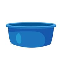 Blue plastic basin. Mass market product for washing and cleaning. Water container. Wide basin for food or house keeping. Vector illustration in cartoon flat style