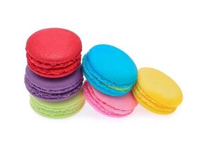 Sweet and colourful french macaroons or macaron on white background photo