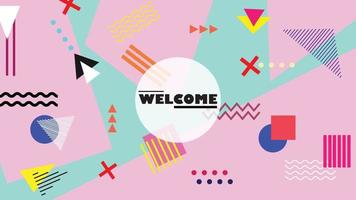 Abstract background with Welcome text and Memphis style. Memphis background with geometric-shaped elements. vector