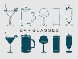 Ilustración de vector de gafas de barra. conjunto de ilustración de vector de vasos de alcohol. icono de gafas.