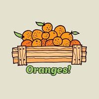 Oranges in old-style wood box for poster vector