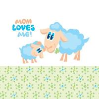 Mom and baby love. Cute sheep with flower pattern vector