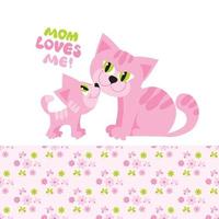 Mom and baby love. Cute cat and kitten with flower pattern vector