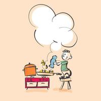 kid cooking kitchen vector illustration in vintage style