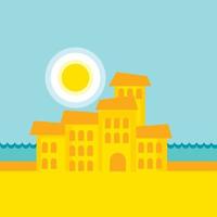 mediterranean sunny city vector simple illustration, icon, poster