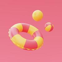 Representación 3d de anillo de natación inflable aislado sobre fondo rosa, concepto de vacaciones de verano, elementos de verano, estilo minimalista.3d renderizado. foto