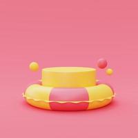 3d rendering of Inflatable swimming ring with podium display isolated on pink background,summer vacation concept,summer elements,minimal style.3d render. photo