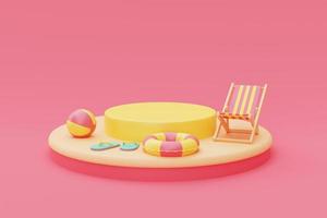 3d rendering of summer vacation concept with beach chair and summer elements,minimal style.3d render. photo