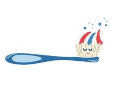 Toothbrush with paste. Dental and oral care abstract concept. Product for cleaning teeth. For children instructions on brushing teeth, printing and booklets. Vector Cartoon illustration