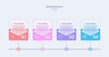 Plantilla infográfica de negocio de diagrama de mensaje de concepto de cuatro pasos. estilo de morfismo de vidrio. diseño creativo vector