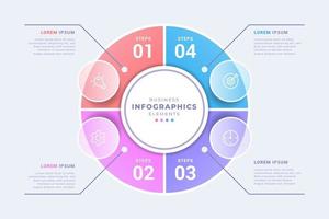 Modern business visualization concept circular diagram infographic template with four steps or option. glassmorphism style. creative concept design vector