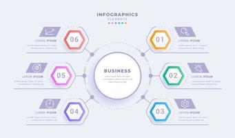 plantilla de infografía creativa de diagrama circular de concepto de visualización de negocios con diseño de seis pasos vector