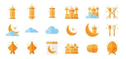 Ramadan Icon Set Collection with flat style. Ramadan icon with orange theme. Vector editable.