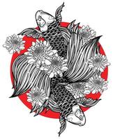 tatuaje arte japón diseño de pescado dibujo a mano y boceto vector