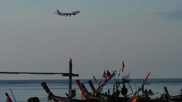 Airplane Thai Lion flies over the sea video
