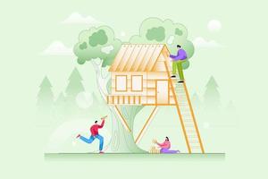 construyendo una casa en el árbol - ilustración vectorial vector