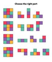 Puzzle game for kindergarten and preschool kids. Worksheet choose the right part. Square. vector