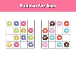 Sudoku for children with pictures. Logic rebus for preschool and school kids. Educational game. Donuts. vector