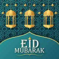 Eid Mubarak with Crescent Moon and Mosque. vector