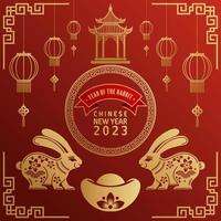 Happy chinese new year 2023 yeare of the rabbit zodiac with on color Background. vector