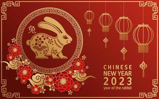 Happy chinese new year 2023 yeare of the rabbit zodiac with on color Background. vector