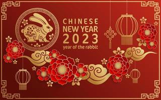 Happy chinese new year 2023 yeare of the rabbit zodiac with on color Background. vector