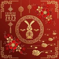 Happy chinese new year 2023 yeare of the rabbit zodiac with on color Background. vector