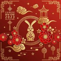 Happy chinese new year 2023 yeare of the rabbit zodiac with on color Background. vector