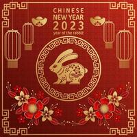 Happy chinese new year 2023 yeare of the rabbit zodiac with on color Background. vector