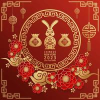 Happy chinese new year 2023 yeare of the rabbit zodiac with on color Background. vector