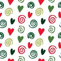 Geometric seamless pattern of hearts and spirals, abstract background of simple shapes vector