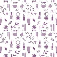 Seamless texture from cosmetics icons and floral elements, pattern, abstract background, wallpaper vector