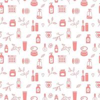 Seamless texture from cosmetics icons and floral elements, pattern, abstract background vector