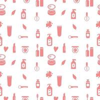Seamless texture from cosmetics icons and floral elements, pattern, abstract background, wallpaper vector