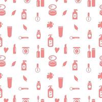 Seamless texture from cosmetics icons and floral elements, pattern, abstract background, wallpaper vector