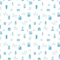 Seamless texture from cosmetics icons and floral elements, pattern, abstract background, wallpaper vector