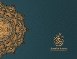 Green Islamic Ramadan Background with Gold Mandala Premium Vector