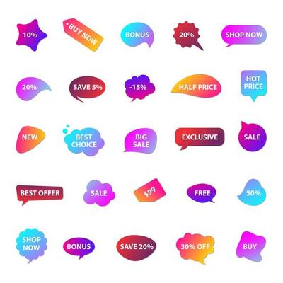 Vector stickers, price tag, banner, label. Coupon sale, offers and promotions vector   template. Shop price tag, retail, commerce, business. Set of speech bubbles