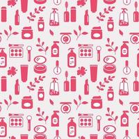 Seamless texture from cosmetics icons and floral elements, pattern, abstract background, wallpaper vector