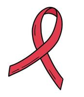 Red and pink awareness ribbon vector icon in doodle style. A symbol of support and solidarity